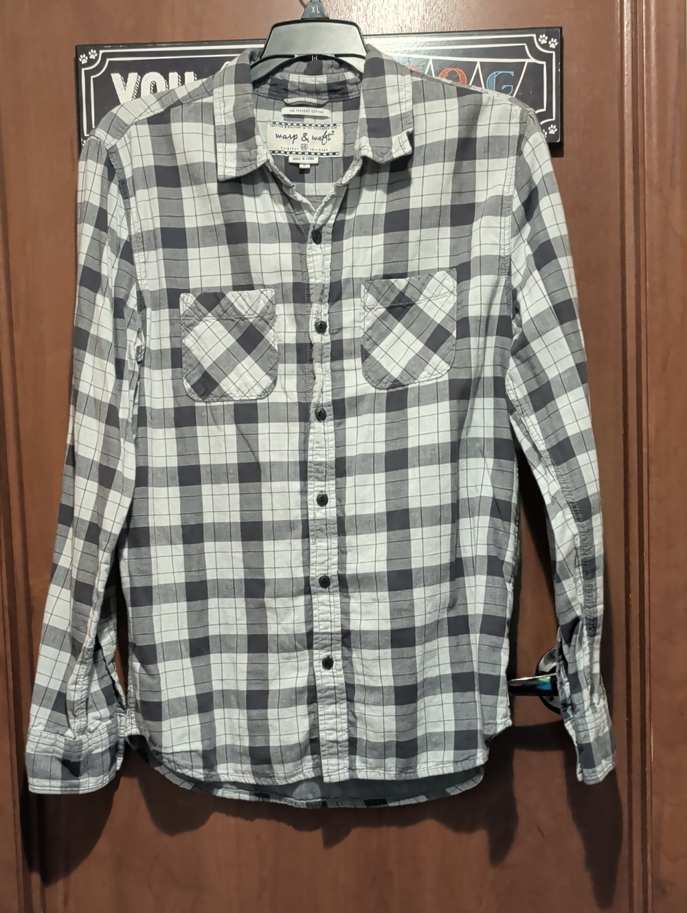 Warp + Weft Gray and White Plaid Cotton Button-Down Shirt